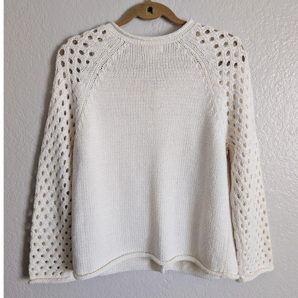 Sundance Cottage Romantic White Rolled Neck Crochet Sleeves Cardigan - Picture 2 of 7